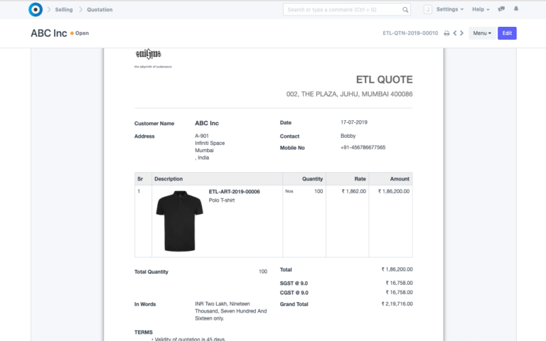 Intra-CRM Quotations